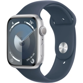 Смарт-часы Apple Watch Series 9 45mm Silver Aluminum Case with Storm Blue Sport Band M/L (MR9E3)