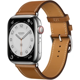 Смарт-часы Apple Watch Hermes Series 7 GPS + Cellular 45mm Silver Stainless Steel Case with Single Tour Fauve