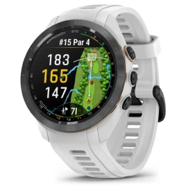 Смарт-часы Garmin Approach S70 42mm (010-02746-11) Black/Peach with White Silicone Band