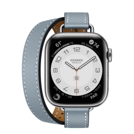 Смарт-часы Apple Watch Hermes Series 7 GPS + Cellular 41mm Silver Stainless Steel Case with Attelage Double Tour Bleu Lin