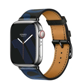 Смарт-часы Apple Watch Hermes Series 7 GPS + Cellular 41mm Silver Stainless Steel Case with Circuit H Single Tour Noir/Bleu Electrique