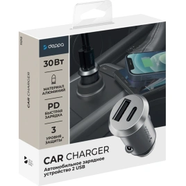 Автомобильное зарядное устройство Deppa 30W USB-A/USB-C 11212 Silver