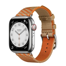 Смарт-часы Apple Watch Hermes Series 7 GPS + Cellular 41mm Silver Stainless Steel Case with Jumping Single Tour Kraft/Orange