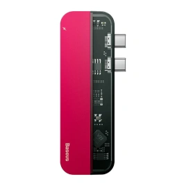 Хаб Baseus Transparent Series Dual Type-C Multifunctional HUB Adapter Type-C to Type-C 2+USB3.0 2+HDMI 1 (CAHUB-TS09) Red