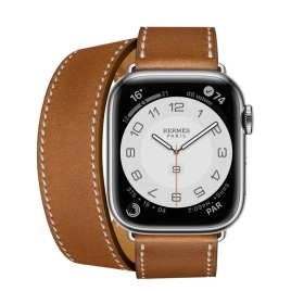 Смарт-часы Apple Watch Hermes Series 7 GPS + Cellular 41mm Silver Stainless Steel Case with Attelage Double Tour Fauve