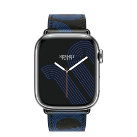 Смарт-часы Apple Watch Hermes Series 7 GPS + Cellular 41mm Silver Stainless Steel Case with Circuit H Single Tour Noir/Bleu Electrique