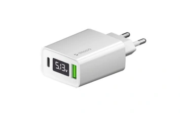 Сетевое зарядное устройство Deppa USB Type-C + USB A, PD, QC 3.0, 30W, дисплей (11379) White
