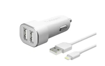 Автомобильное зарядное устройство Deppa 2 USB 2.4А, дата-кабель 8-pin для Apple (MFI) (11291) White