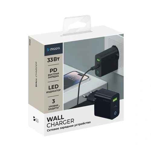 Купить Сетевое зарядное устройство Deppa 33W USB-A/USB-C 11430 Black в ...