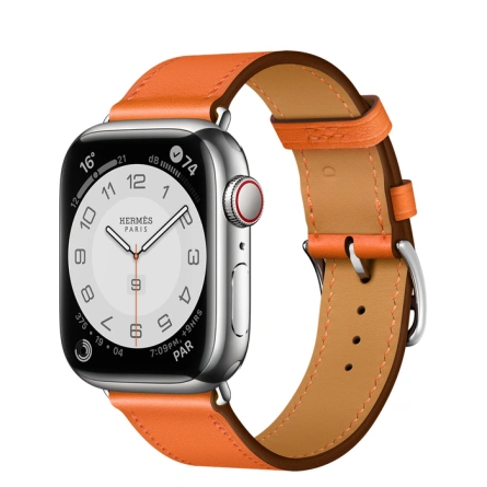 Смарт-часы Apple Watch Hermes Series 7 GPS + Cellular 41mm Silver Stainless Steel Case with Single Tour Orange фото 1