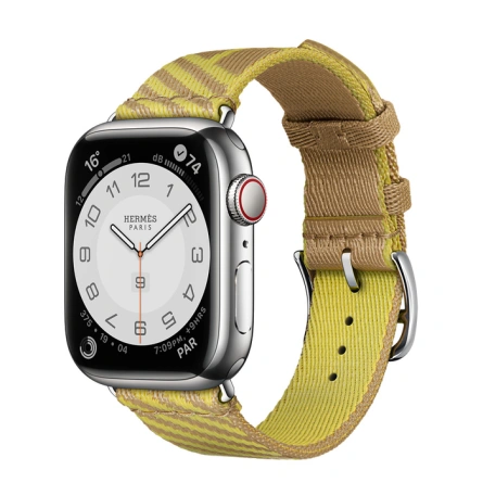 Смарт-часы Apple Watch Hermes Series 7 GPS + Cellular 41mm Silver Stainless Steel Case with Jumping Single Tour Kraft/Lime фото 1