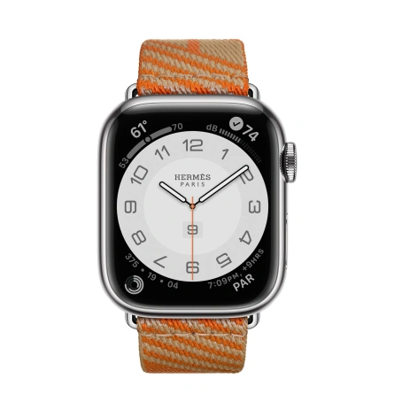 Смарт-часы Apple Watch Hermes Series 7 GPS + Cellular 41mm Silver Stainless Steel Case with Jumping Single Tour Kraft/Orange фото 2
