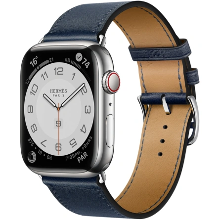 Смарт-часы Apple Watch Hermes Series 7 GPS + Cellular 45mm Silver Stainless Steel Case with Single Tour Navy фото 1