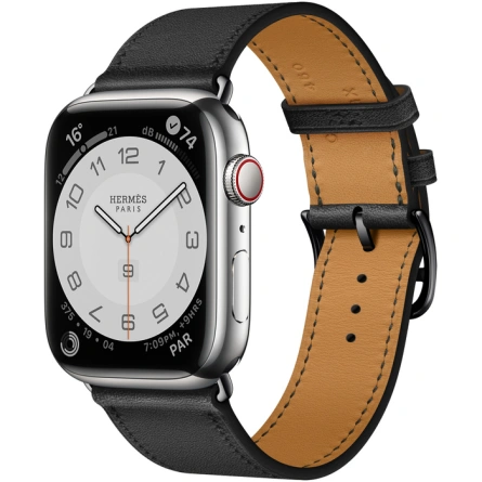 Смарт-часы Apple Watch Hermes Series 7 GPS + Cellular 45mm Silver Stainless Steel Case with Single Tour Noir фото 1