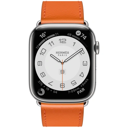 Смарт-часы Apple Watch Hermes Series 7 GPS + Cellular 45mm Silver Stainless Steel Case with Single Tour Orange фото 2