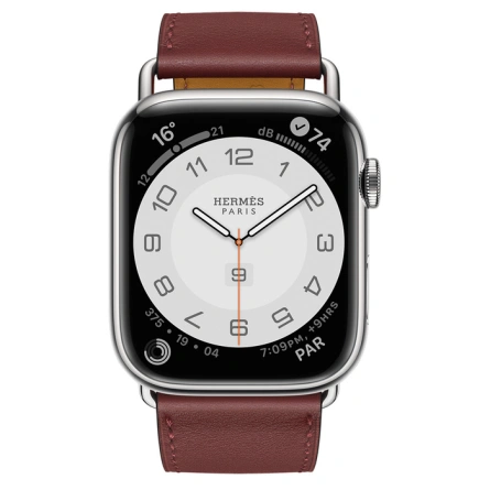 Смарт-часы Apple Watch Hermes Series 7 GPS + Cellular 45mm Silver Stainless Steel Case with Attelage Single Tour Rouge H фото 2