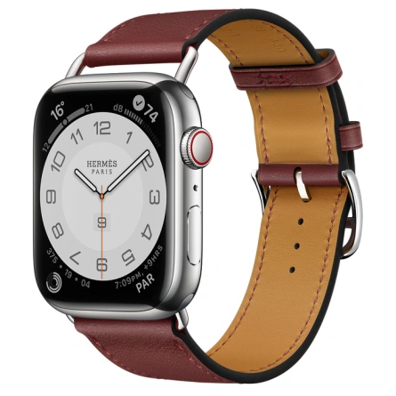 Смарт-часы Apple Watch Hermes Series 7 GPS + Cellular 45mm Silver Stainless Steel Case with Attelage Single Tour Rouge H фото 1