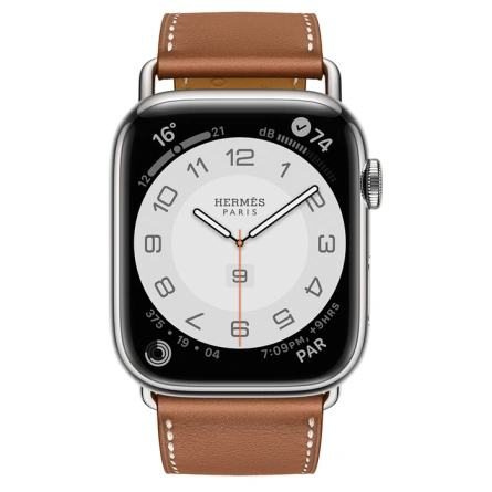 Смарт-часы Apple Watch Hermes Series 7 GPS + Cellular 45mm Silver Stainless Steel Case with Attelage Single Tour Gold фото 2