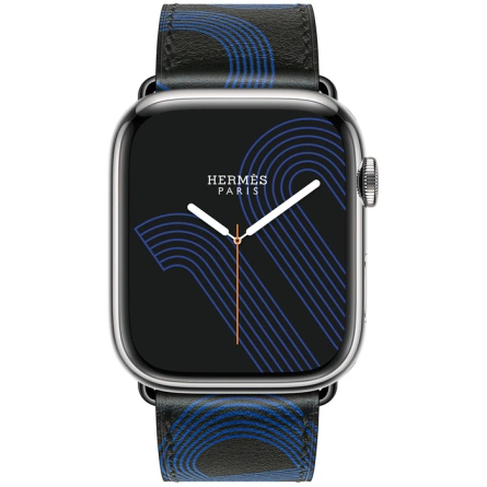 Смарт-часы Apple Watch Hermes Series 7 GPS + Cellular 45mm Silver Stainless Steel Case with Circuit H Single Tour Noir/Bleu Electrique фото 2