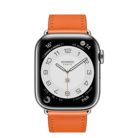 Смарт-часы Apple Watch Hermes Series 7 GPS + Cellular 41mm Silver Stainless Steel Case with Single Tour Orange фото 2