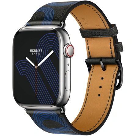 Смарт-часы Apple Watch Hermes Series 7 GPS + Cellular 45mm Silver Stainless Steel Case with Circuit H Single Tour Noir/Bleu Electrique фото 1