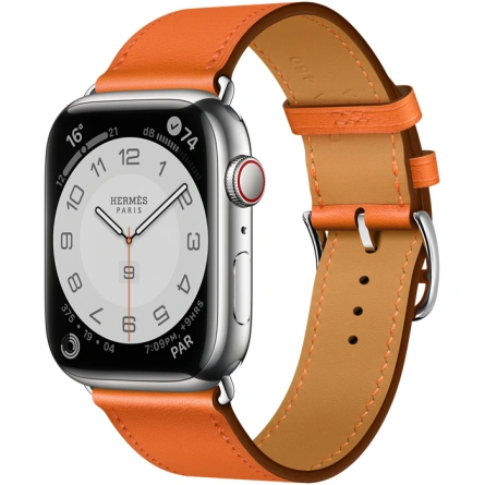 Смарт-часы Apple Watch Hermes Series 7 GPS + Cellular 45mm Silver Stainless Steel Case with Single Tour Orange фото 1