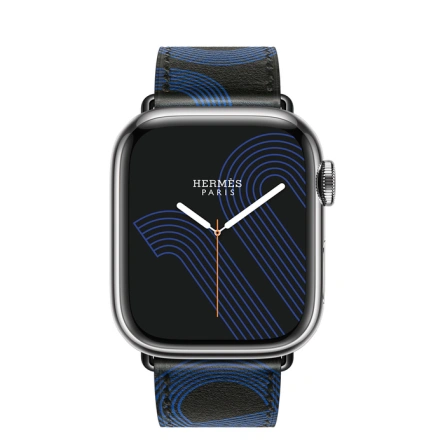 Смарт-часы Apple Watch Hermes Series 7 GPS + Cellular 41mm Silver Stainless Steel Case with Circuit H Single Tour Noir/Bleu Electrique фото 2
