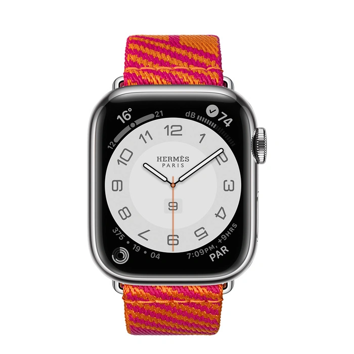 Смарт-часы Apple Watch Hermes Series 7 GPS + Cellular 41mm Silver Stainless Steel Case with Jumping Single Tour Orange/Rose Mexico фото 2