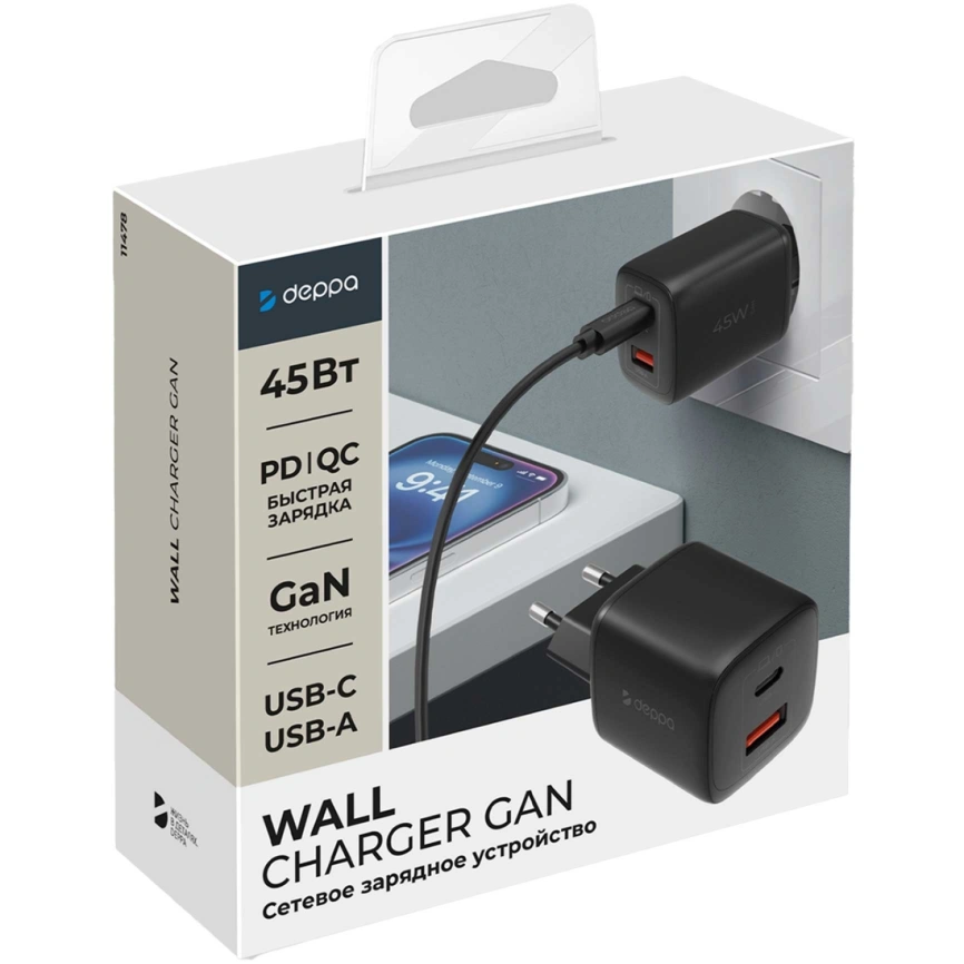 Сетевое зарядное устройство Deppa 45W USB-C/USB-A Black (11478) фото 2