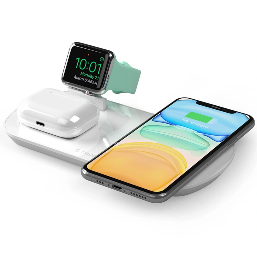 Беспроводное зарядное устройство Deppa 17.5W iPhone, Apple Watch, Airpods 24010 White фото 2