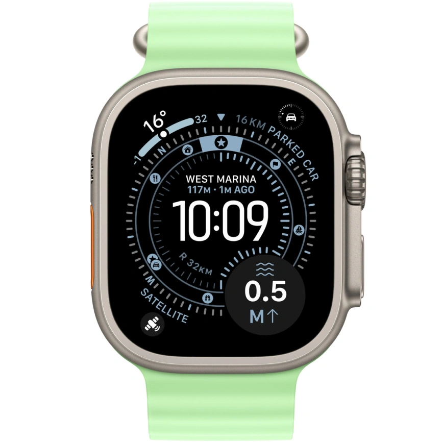 Ремешок Apple Watch Ultra 49mm Neon Green Ocean Band - Natural Titanium Finish (MGCF4FE) фото 3