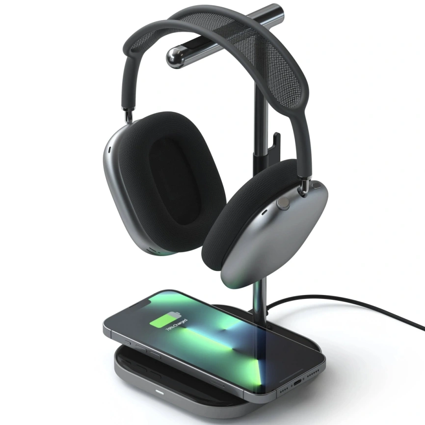 Беспроводное зарядное устройство Satechi 2-in-1 Headphone Stand with Wireless Charger Space Grey фото 3