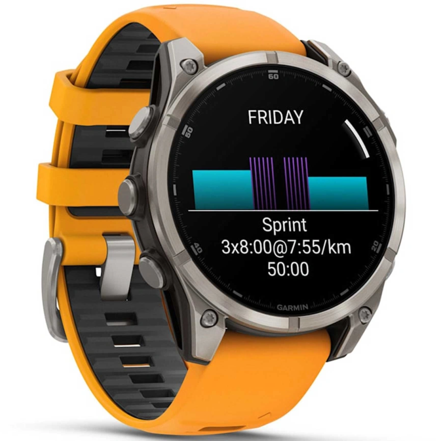 Смарт-часы Garmin Fenix 8 47mm Amoled Sapphire (010-02904-11) Titanium with Spark Orange/Graphite Silicone Band фото 3