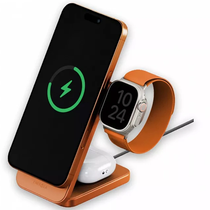 Беспроводное зарядное устройство EnergEA MagTrio 2 Ultra Portable 3in1 Qi2 MagSafe Orange фото 5