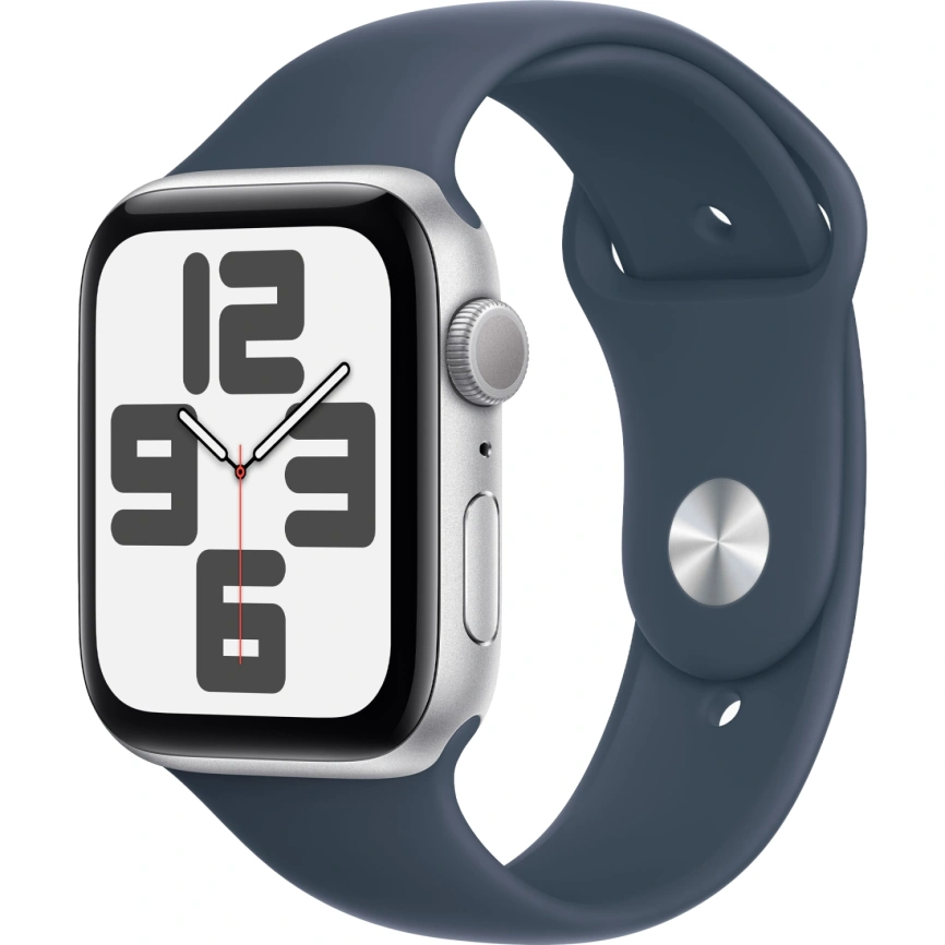 Смарт-часы Apple Watch SE (2023) 44mm Silver Aluminium Case with Storm Blue Sport Band S/M (MREC3) фото 1