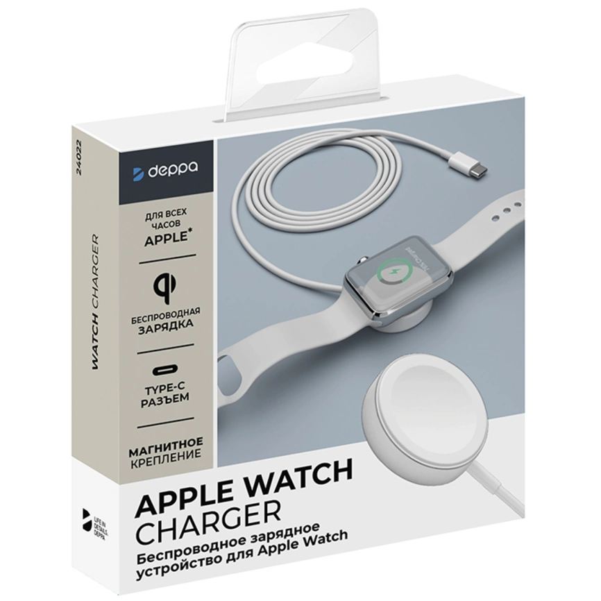 Беспроводное зарядное устройство Deppa USB-C Apple Watch 24022 White фото 2