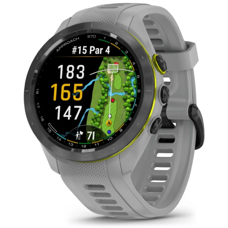 Смарт-часы Garmin Approach S70 42mm (010-02746-01) Black/Amp Yellow with Powder Gray Silicone Band фото 1