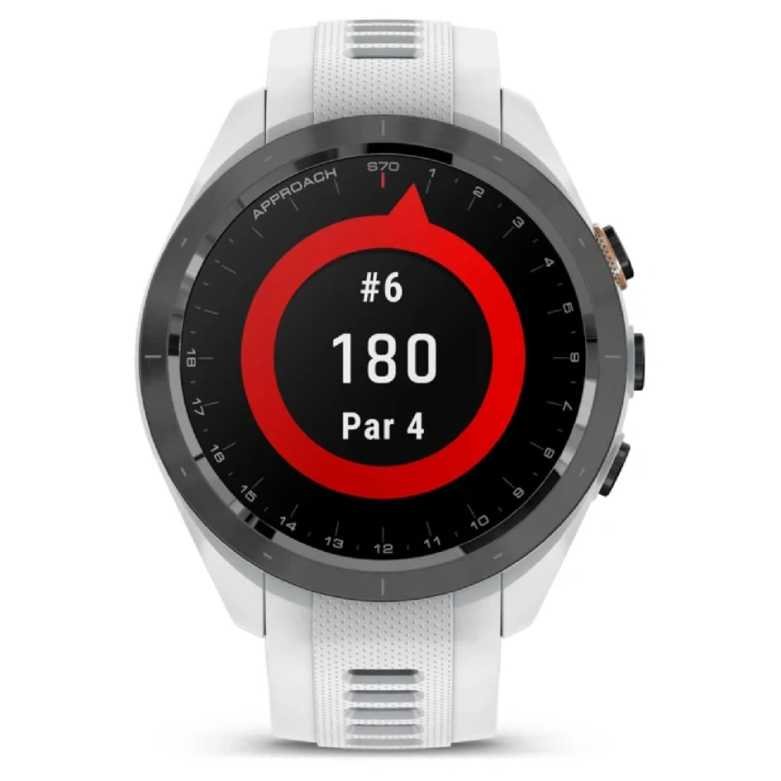 Смарт-часы Garmin Approach S70 42mm (010-02746-11) Black/Peach with White Silicone Band фото 4