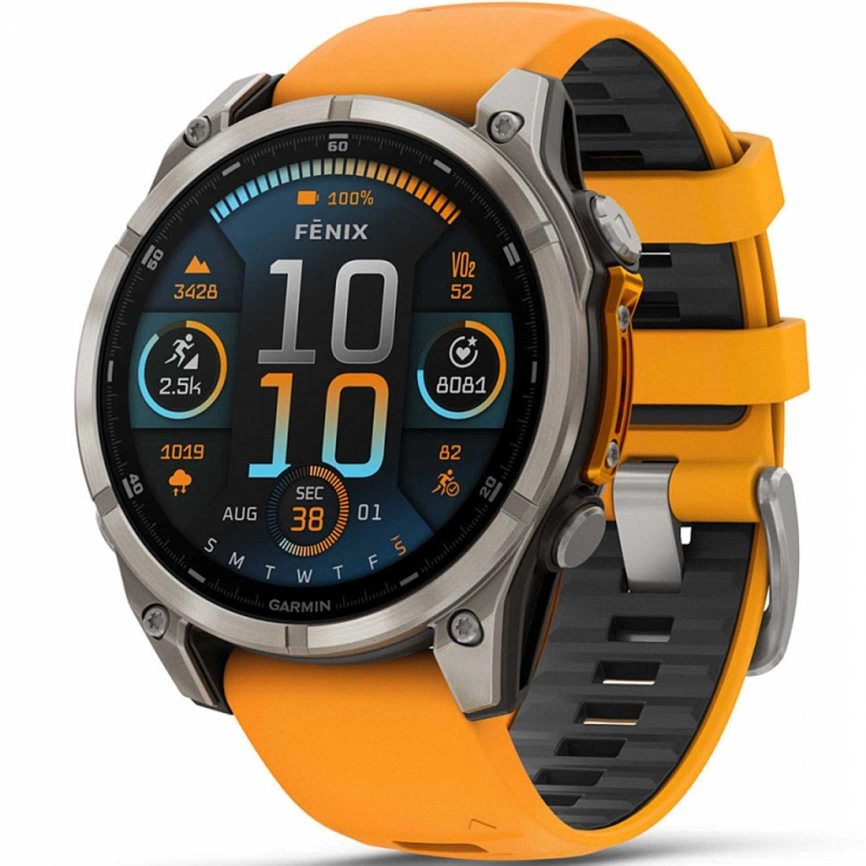 Смарт-часы Garmin Fenix 8 47mm Amoled Sapphire (010-02904-11) Titanium with Spark Orange/Graphite Silicone Band фото 1