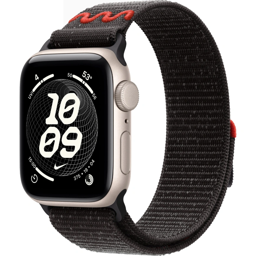 Смарт-часы Apple Watch SE (2025) 44mm Starlight Aluminum Case with Midnight Black Nike Sport Loop фото 1