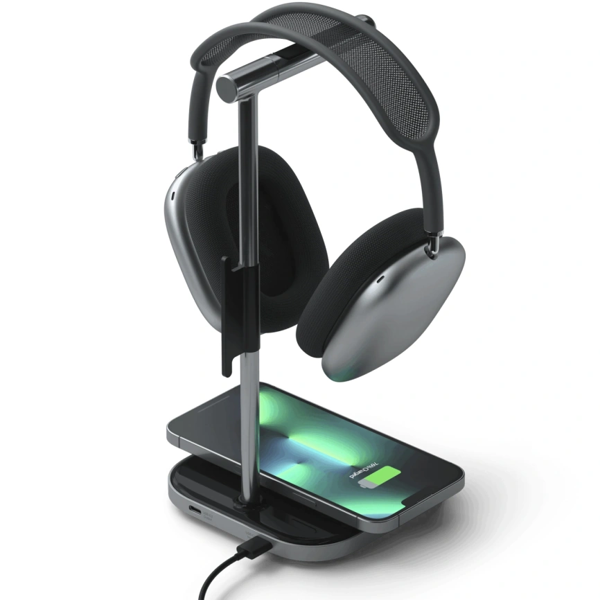 Беспроводное зарядное устройство Satechi 2-in-1 Headphone Stand with Wireless Charger Space Grey фото 4