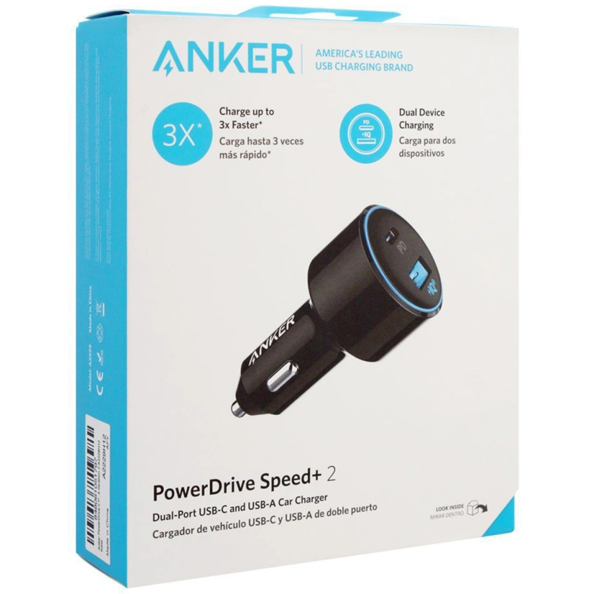 Автомобильное зарядное устройство Anker PowerDrive 2 PD/PIQ 30W USB-A/USB-C A2229H12 Black фото 2