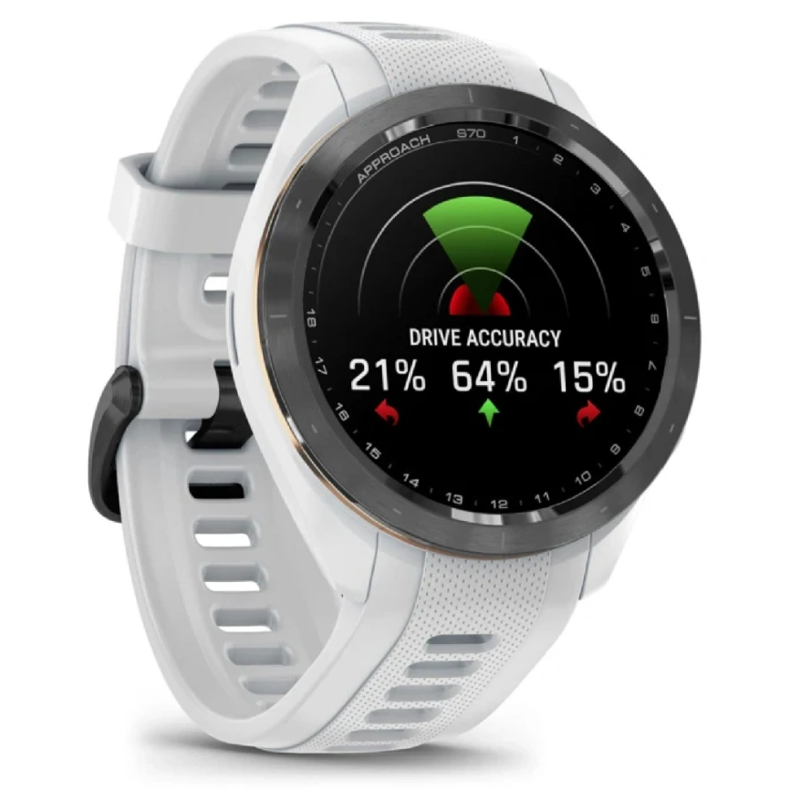 Смарт-часы Garmin Approach S70 42mm (010-02746-11) Black/Peach with White Silicone Band фото 3