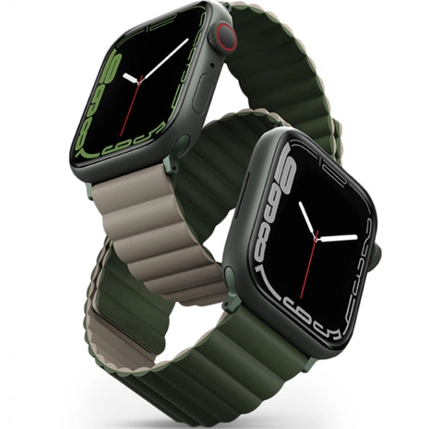 Ремешок Uniq Revix reversible Magnetic для Apple Watch 44/45/49 Green/Taupe фото 1