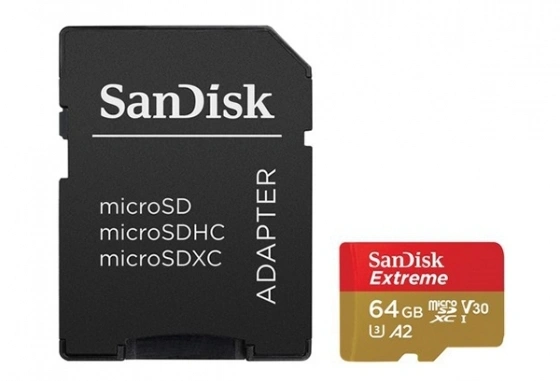 Карта памяти Sandisk Extreme 64GB MicroSDXC Class 10/UHS-I/U3/V30/A2/160 Мб/с SDSQXA2-064G-GN6MA фото 1