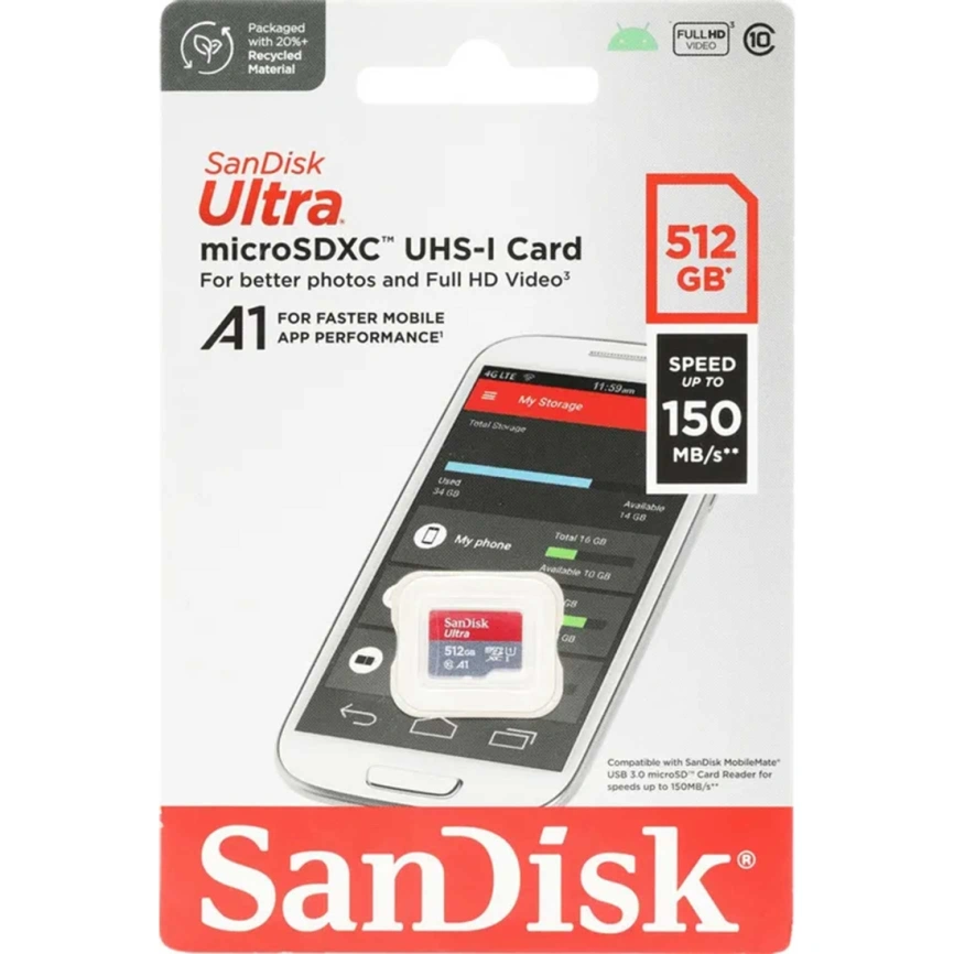 Карта памяти Sandisk Ultra 512GB MicroSDXC Class 10/UHS-1 A1 SDSQUAC-512G-GN6MN фото 3