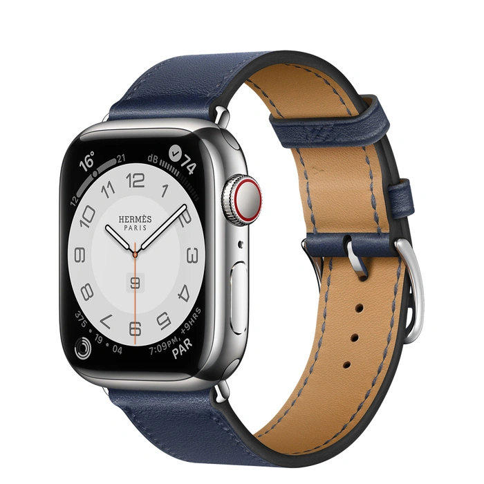 Смарт-часы Apple Watch Hermes Series 7 GPS + Cellular 41mm Silver Stainless Steel Case with Single Tour Navy фото 1