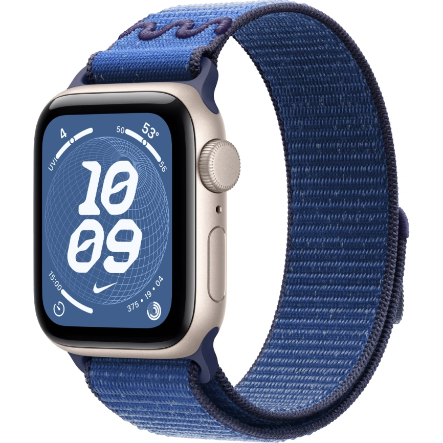 Смарт-часы Apple Watch SE (2025) 44mm Starlight Aluminum Case with Blue Ribbon Nike Sport Loop фото 1