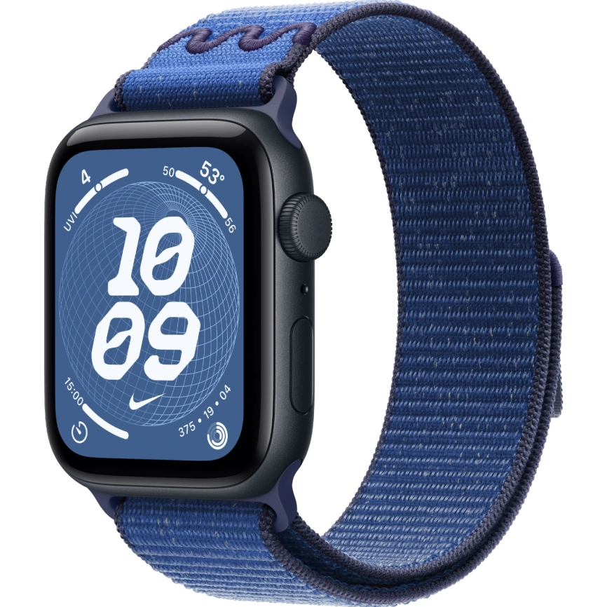 Смарт-часы Apple Watch SE (2025) 44mm Midnight Aluminum Case with Blue Ribbon Nike Sport Loop фото 1