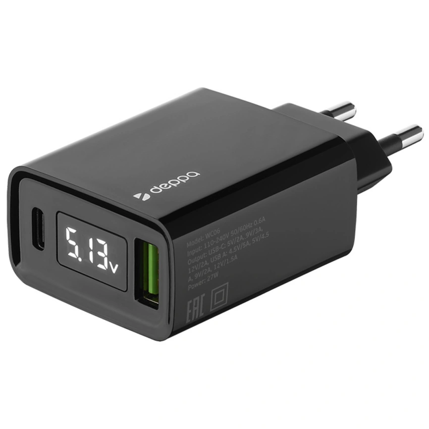 Сетевое зарядное устройство Deppa 33W USB-A/USB-C 11395 Black фото 1